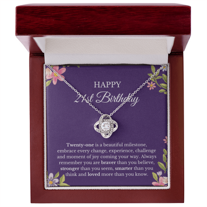 21st Birthday Necklace, Love Knot Necklace, Gifts For Woman, Card