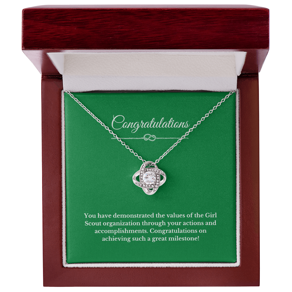 Love Knot Scout Gift  Necklace, Leader Gift, Gold Award Jewelry.