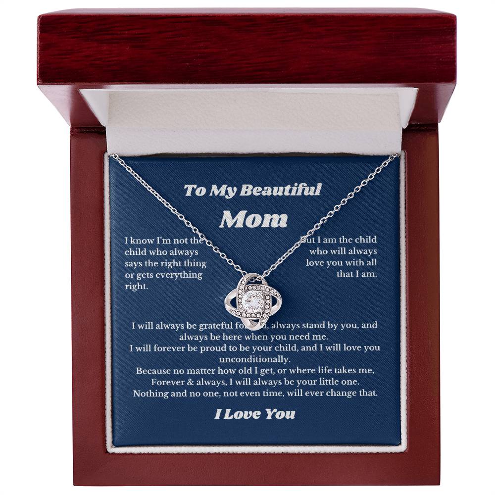 To My Beautiful Mom Love Knot Necklace Gift For Mothers Day, Valentines, Message Card