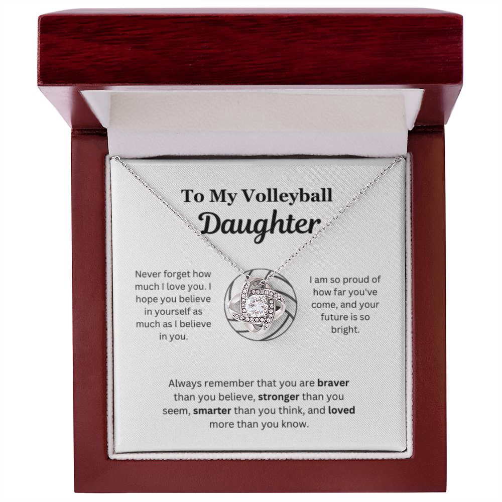 EllePendants To My Volleyball Daughter Necklace, Father Daughter Necklace, Mother Daughter Necklace, Daughter Birthday, Heart Jewelry, Gold Jewelry, Love Knot, Message Card Necklace