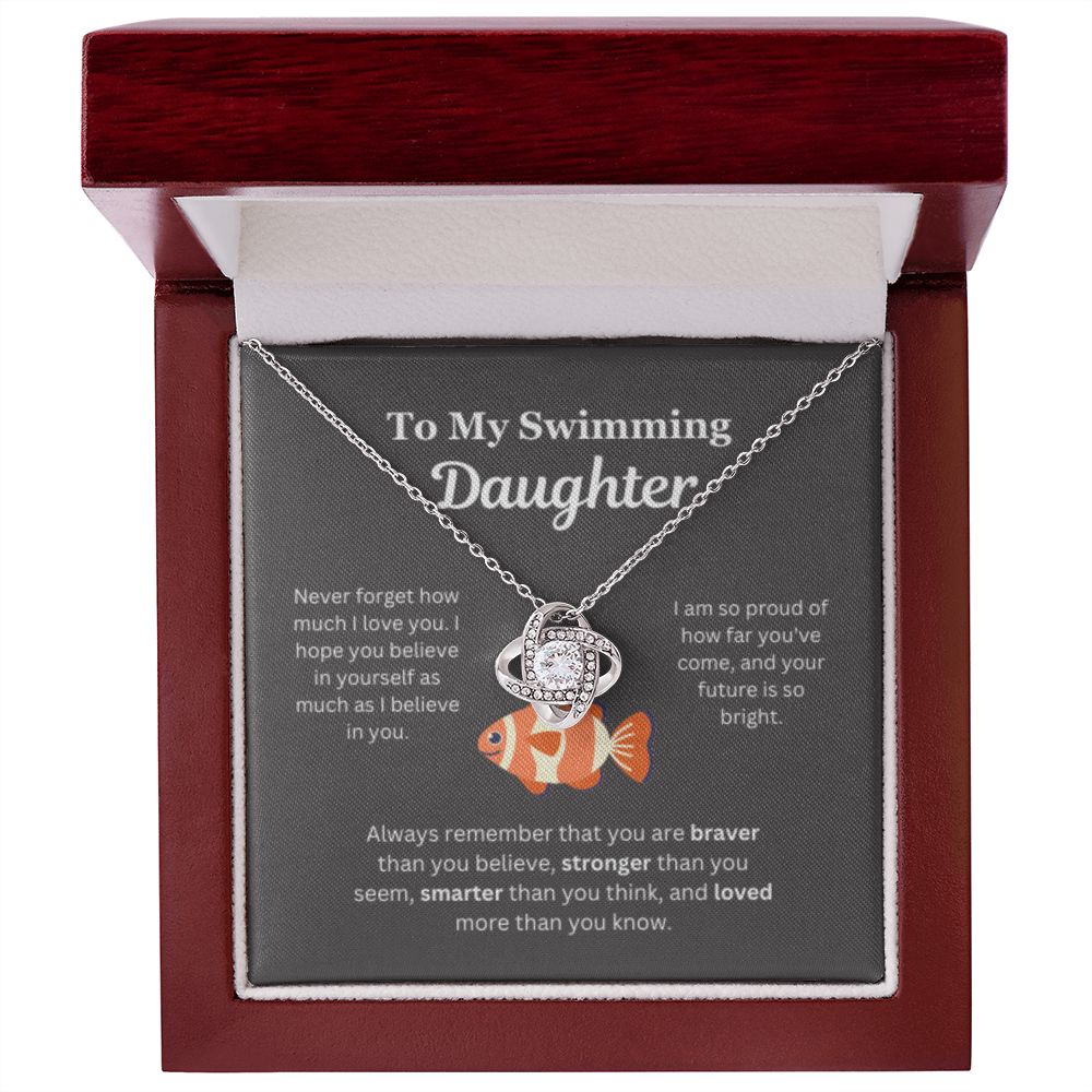 EllePendants To My Swimming Daughter Necklace, Father Daughter Necklace, Mother Daughter Necklace, Daughter Birthday, Heart Jewelry, Gold Jewelry, Love Knot, Message Card Necklace