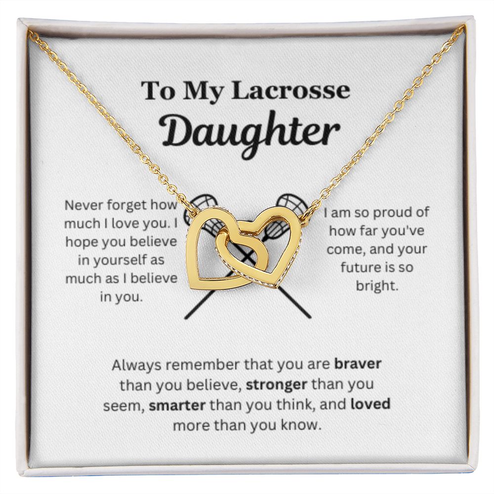 EllePendants To My Lacrosse Daughter Necklace, Father Daughter Necklace, Mother Daughter Necklace, Daughter Birthday, Heart Jewelry, Gold Jewelry, Interlocking Hearts, Message Card Necklace