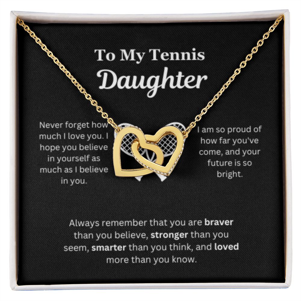 EllePendants To My Tennis Daughter Necklace, Father Daughter Necklace, Mother Daughter Necklace, Daughter Birthday, Heart Jewelry, Gold Jewelry, Interlocking Hearts, Message Card Necklace