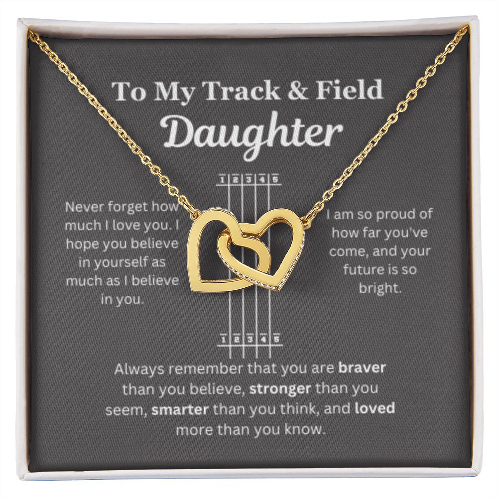 EllePendants To My Track and Field Daughter Necklace, Father Daughter Necklace, Mother Daughter Necklace, Daughter Birthday, Heart Jewelry, Gold Jewelry, Interlocking Hearts, Message Card Necklace