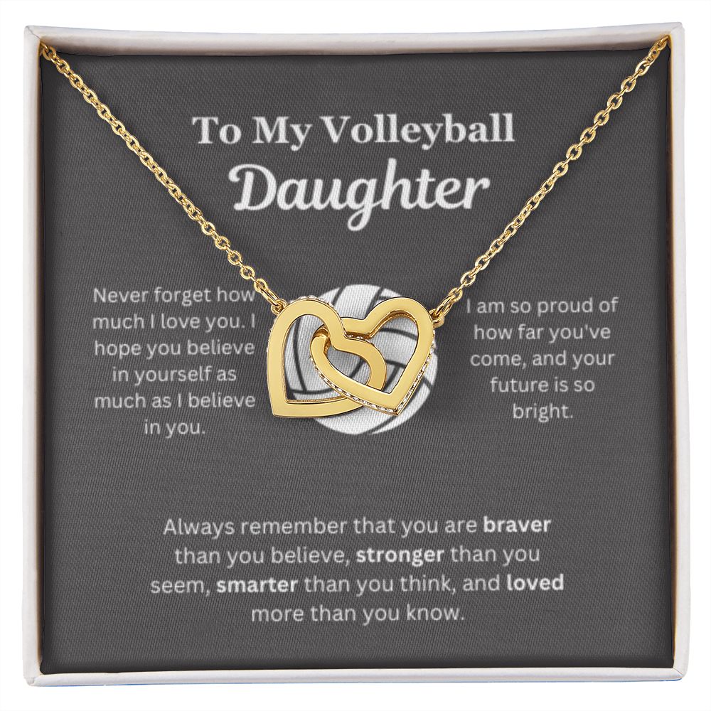 EllePendants To My Volleyball Daughter Necklace, Father Daughter Necklace, Mother Daughter Necklace, Daughter Birthday, Heart Jewelry, Gold Jewelry, Interlocking Hearts, Message Card Necklace
