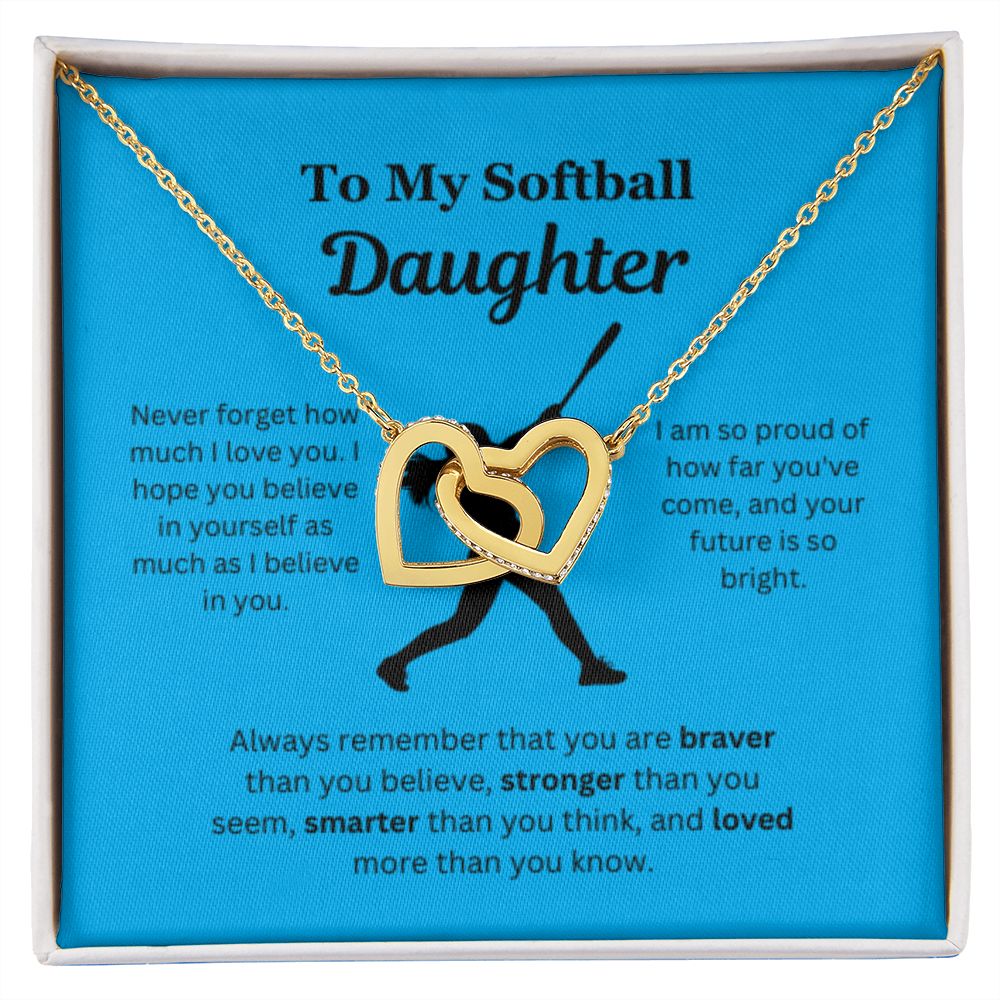 EllePendants To My Softball Daughter Necklace, Father Daughter Necklace, Mother Daughter Necklace, Daughter Birthday, Heart Jewelry, Gold Jewelry, Interlocking Hearts, Message Card Necklace