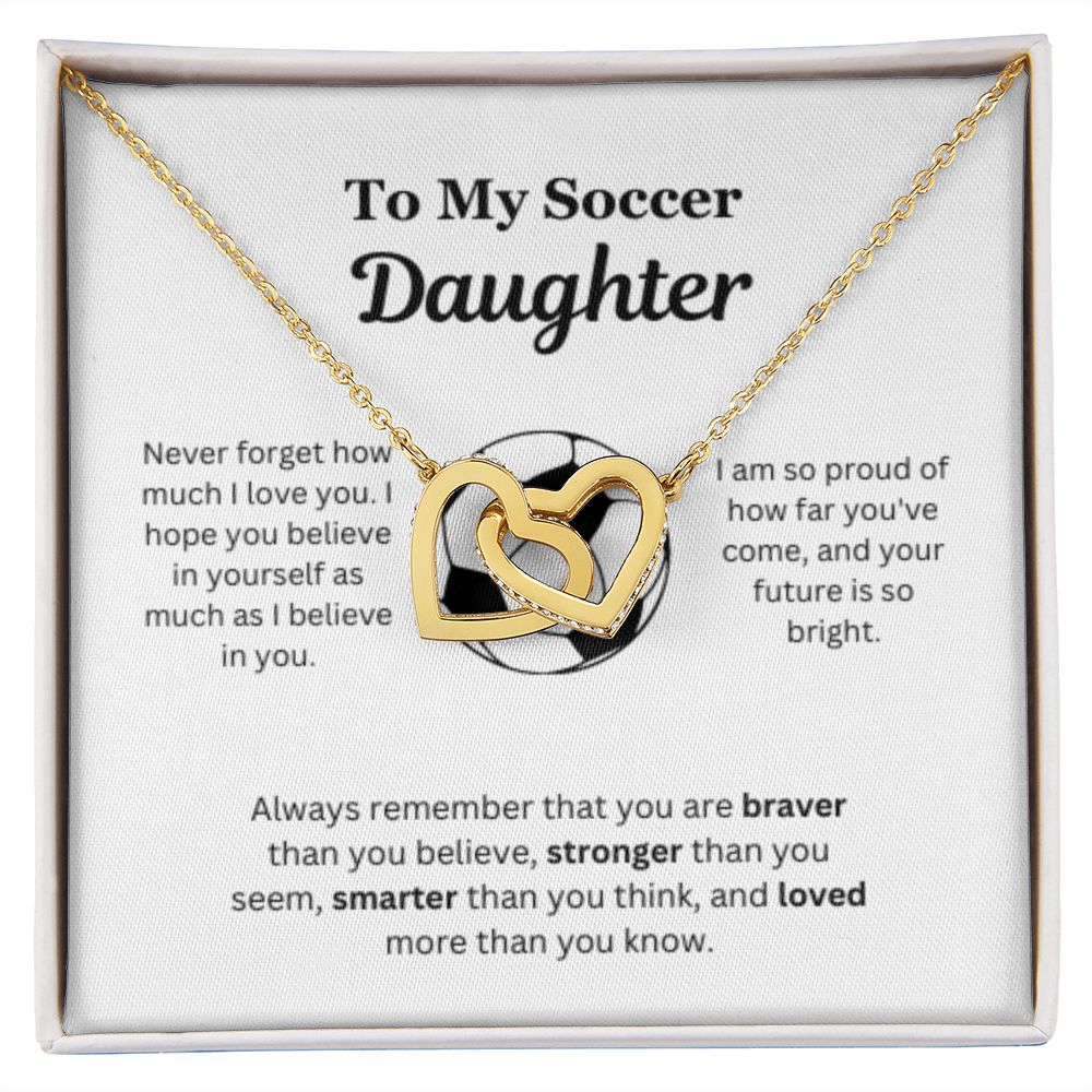 EllePendants To My Soccer Daughter Necklace, Father Daughter Necklace, Mother Daughter Necklace, Daughter Birthday, Heart Jewelry, Gold Jewelry, Interlocking Hearts, Message Card Necklace