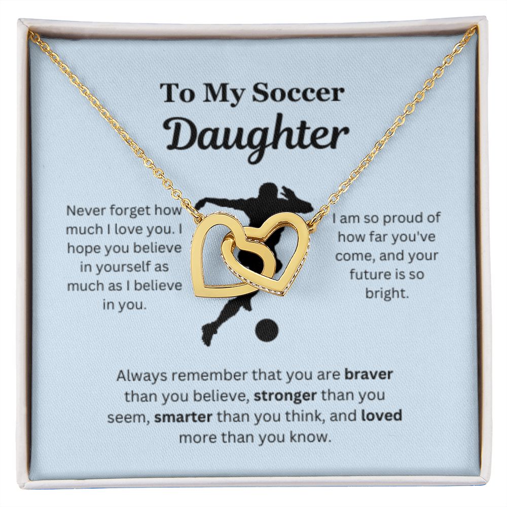 EllePendants To My Soccer Daughter Necklace, Father Daughter Necklace, Mother Daughter Necklace, Daughter Birthday, Heart Jewelry, Gold Jewelry, Interlocking Hearts, Message Card Necklace