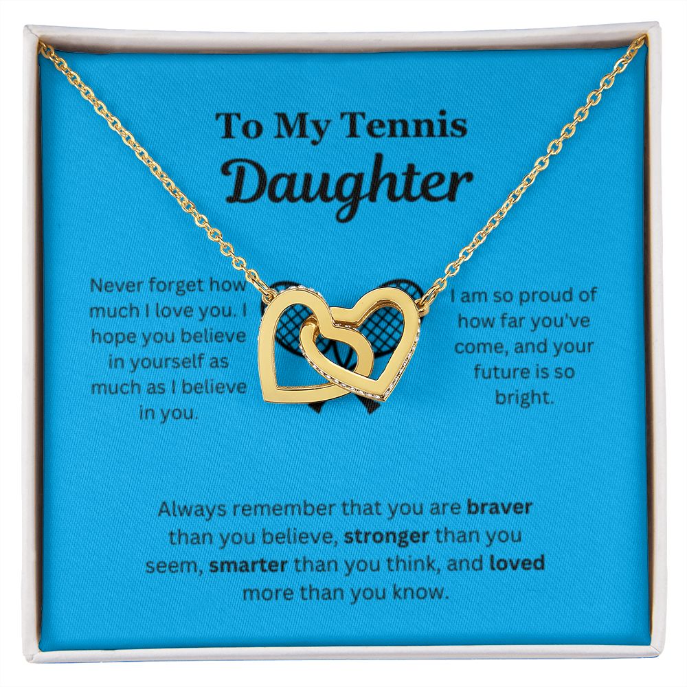 EllePendants To My Tennis Daughter Necklace, Father Daughter Necklace, Mother Daughter Necklace, Daughter Birthday, Heart Jewelry, Gold Jewelry, Interlocking Hearts, Message Card Necklace