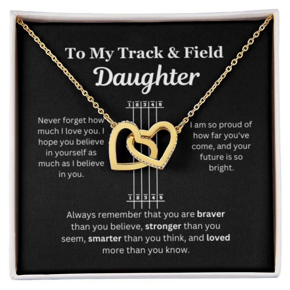 EllePendants To My Track and Field Daughter Necklace, Father Daughter Necklace, Mother Daughter Necklace, Daughter Birthday, Heart Jewelry, Gold Jewelry, Interlocking Hearts, Message Card Necklace
