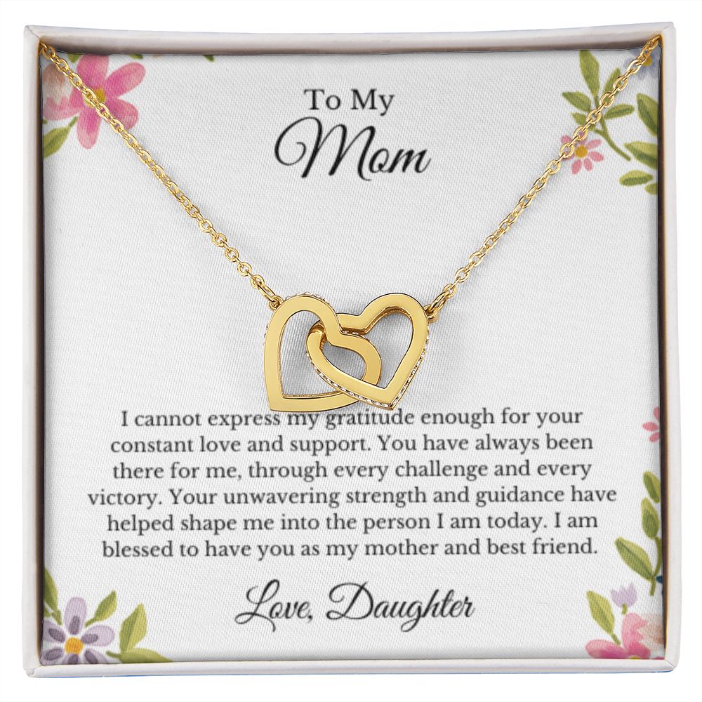 Interlocking Hearts, To Mom From Daughter Message Card Necklace, Mom Birthday Jewelry To Mom From Daughter Gifts, Mom Mother's Day Gifts From Daughter