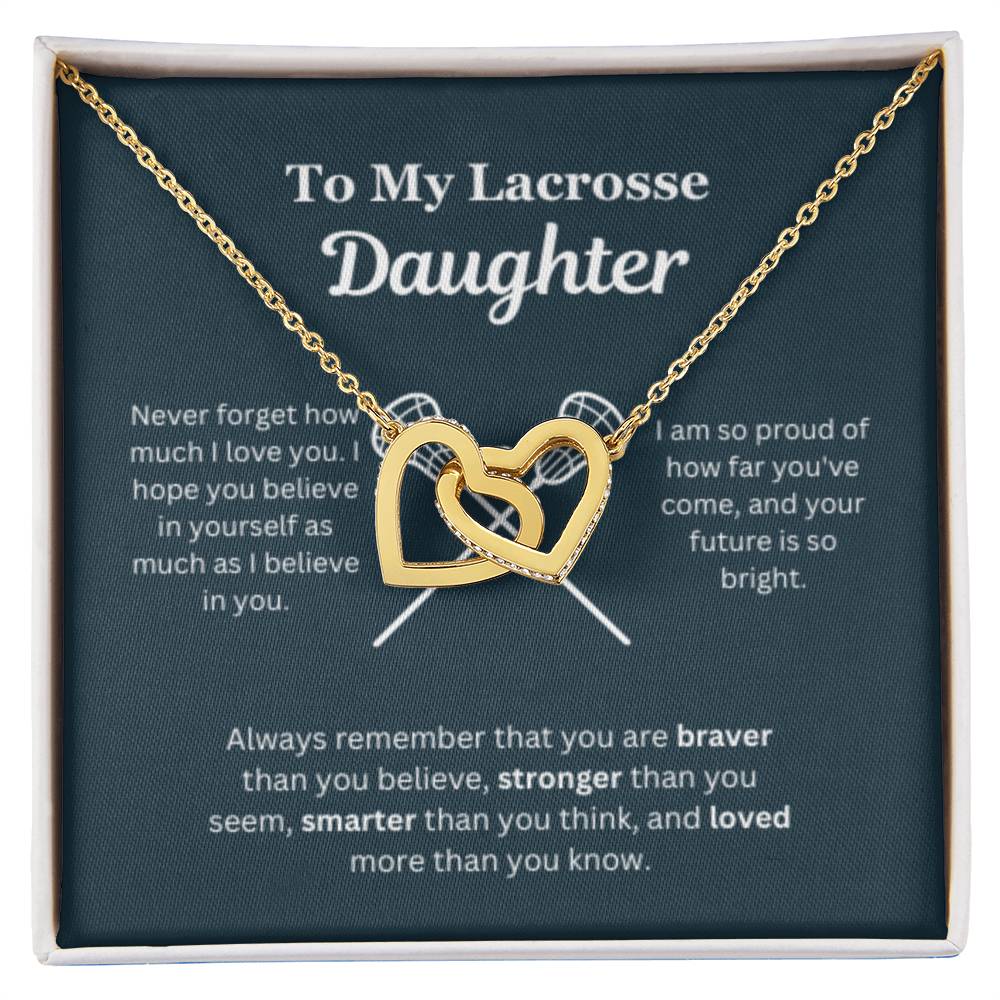 EllePendants To My Lacrosse Daughter Necklace, Father Daughter Necklace, Mother Daughter Necklace, Daughter Birthday, Heart Jewelry, Gold Jewelry, Interlocking Hearts, Message Card Necklace