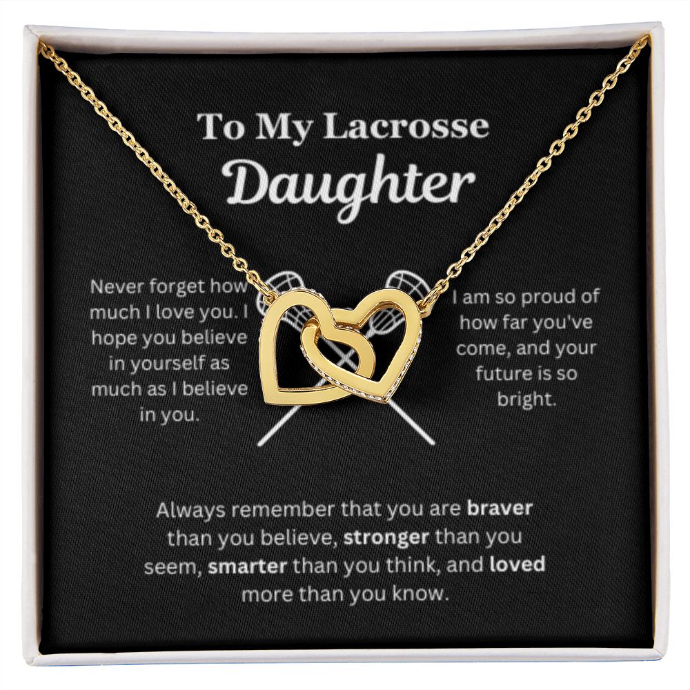 EllePendants To My Lacrosse Daughter Necklace, Father Daughter Necklace, Mother Daughter Necklace, Daughter Birthday, Heart Jewelry, Gold Jewelry, Interlocking Hearts, Message Card Necklace