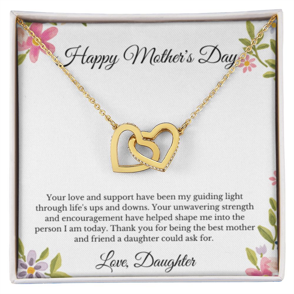 Interlocking Hearts, To Mom From Daughter Message Card Necklace, Mom Birthday Jewelry To Mom From Daughter Gifts, Mom Mother's Day Gifts From Daughter
