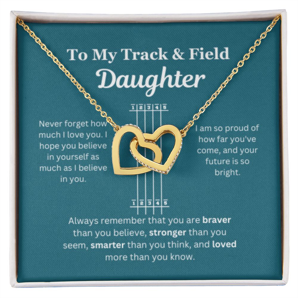 EllePendants To My Track and Field Daughter Necklace, Father Daughter Necklace, Mother Daughter Necklace, Daughter Birthday, Heart Jewelry, Gold Jewelry, Interlocking Hearts, Message Card Necklace