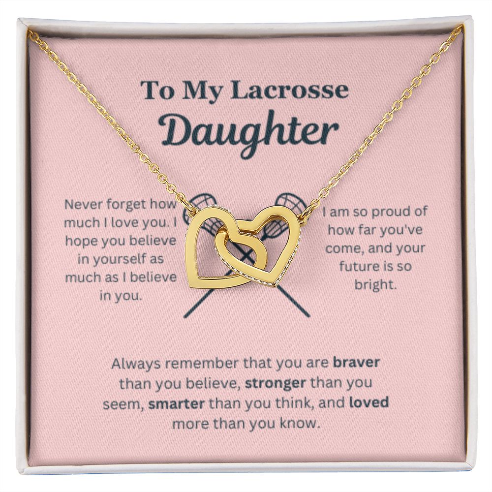 EllePendants To My Lacrosse Daughter Necklace, Father Daughter Necklace, Mother Daughter Necklace, Daughter Birthday, Heart Jewelry, Gold Jewelry, Interlocking Hearts, Message Card Necklace