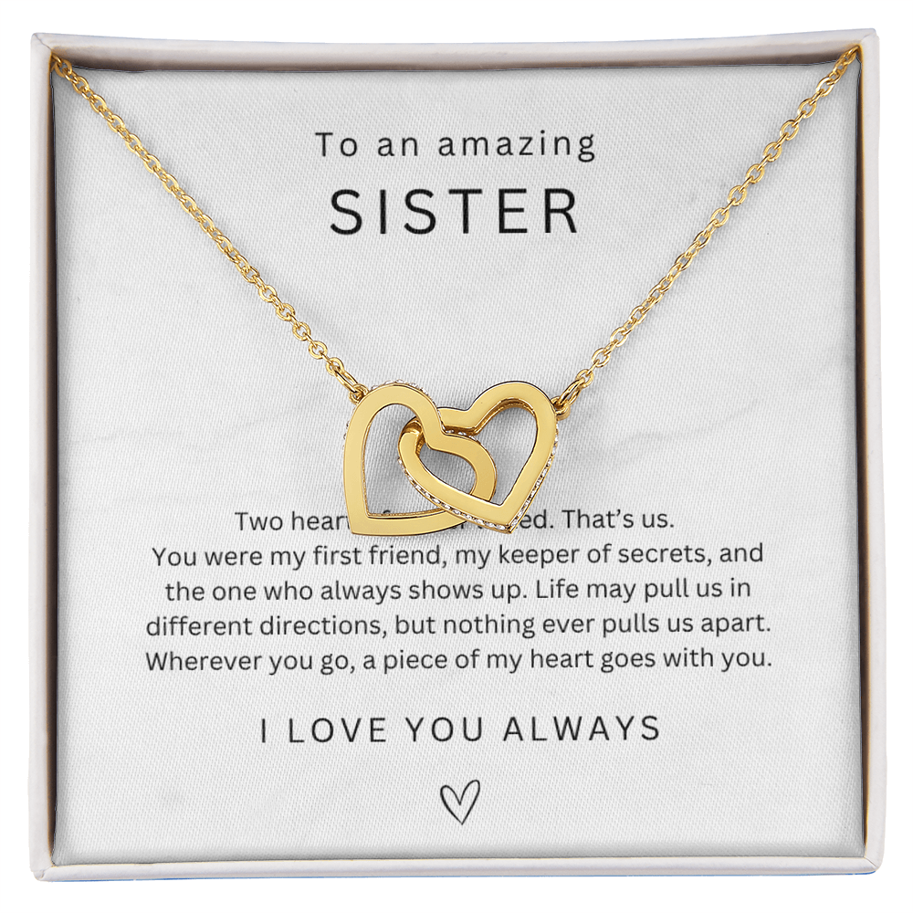 To My Sister Interlocking Hearts Necklace, Sister Gift from Sister, Big Little Sister Birthday Christmas Gift, Gift for Sister
