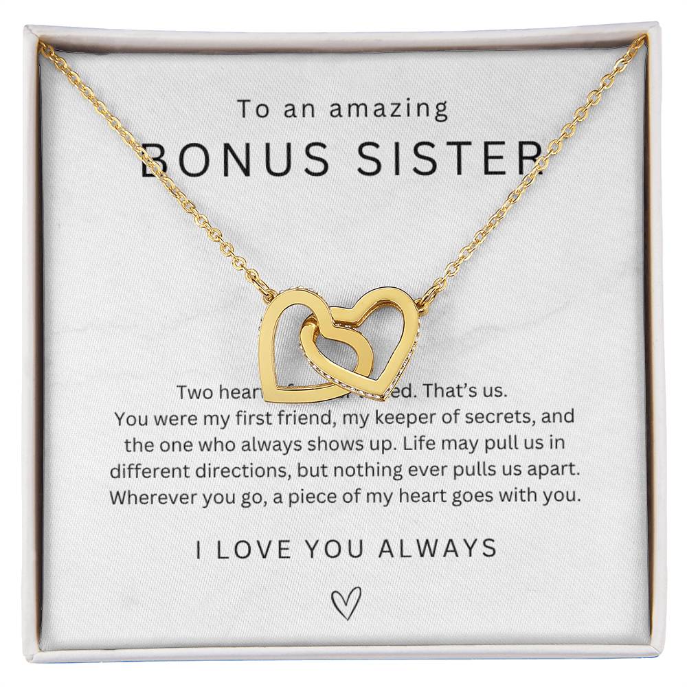 To My Bonus Sister Interlocking Hearts Necklace, Step Sister Gift, Big Little Sister Birthday Christmas Gift, Gift for Sister