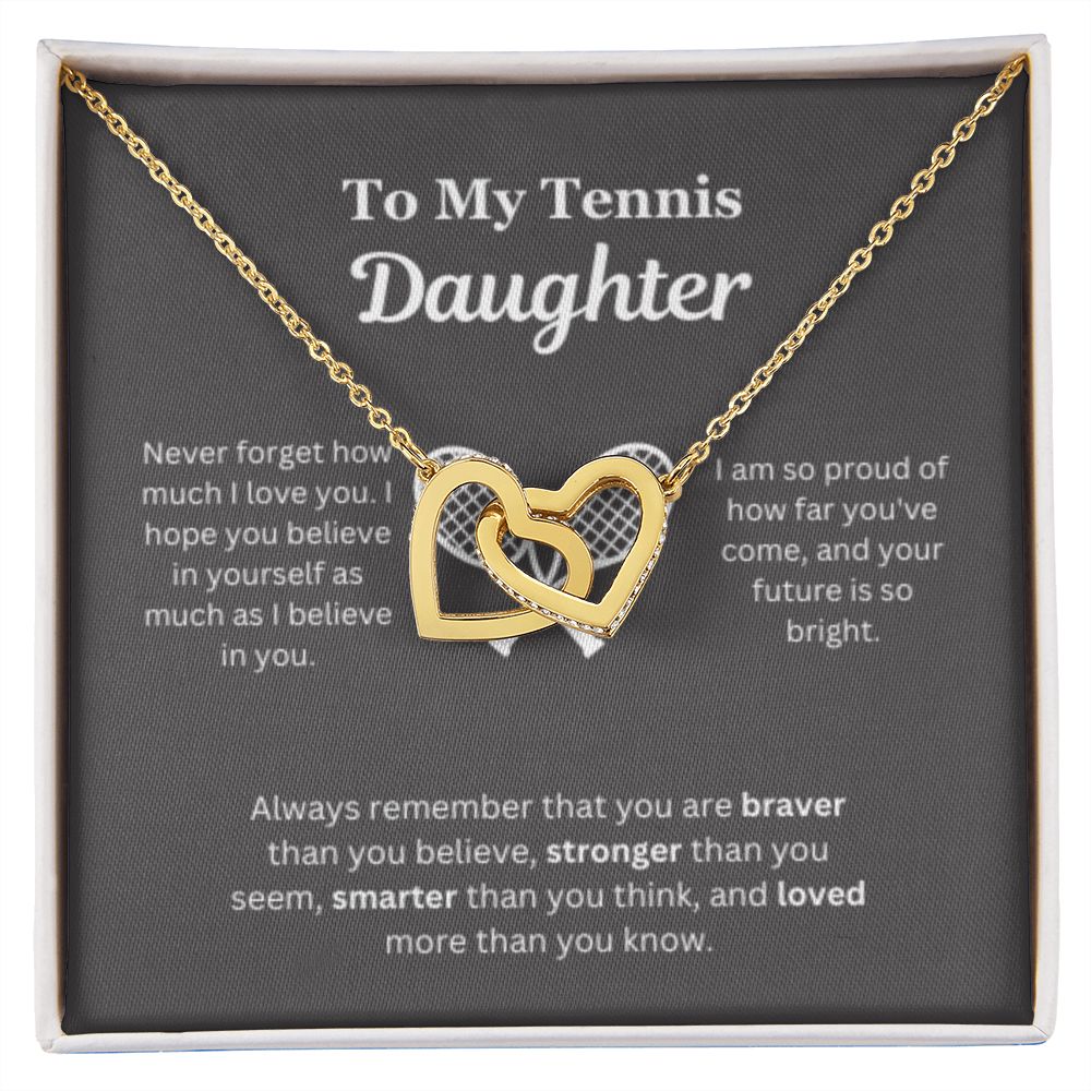EllePendants To My Tennis Daughter Necklace, Father Daughter Necklace, Mother Daughter Necklace, Daughter Birthday, Heart Jewelry, Gold Jewelry, Interlocking Hearts, Message Card Necklace
