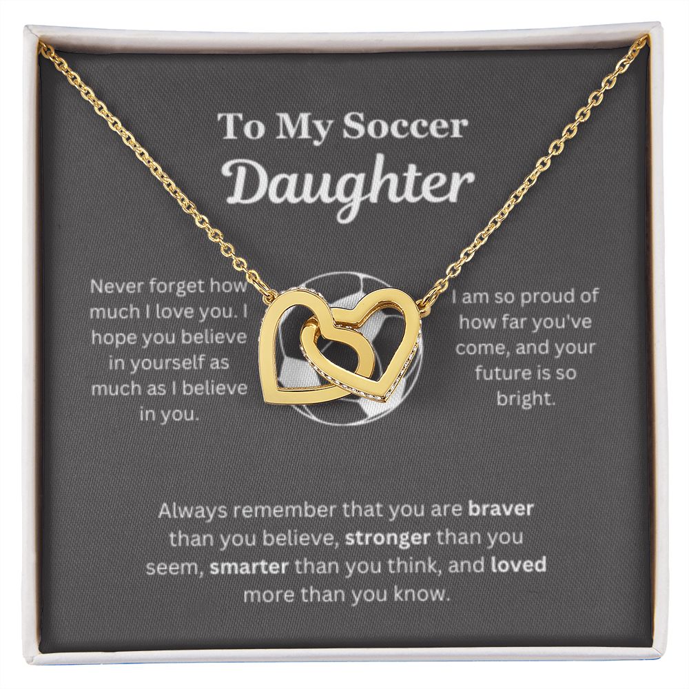EllePendants To My Soccer Daughter Necklace, Father Daughter Necklace, Mother Daughter Necklace, Daughter Birthday, Heart Jewelry, Gold Jewelry, Interlocking Hearts, Message Card Necklace
