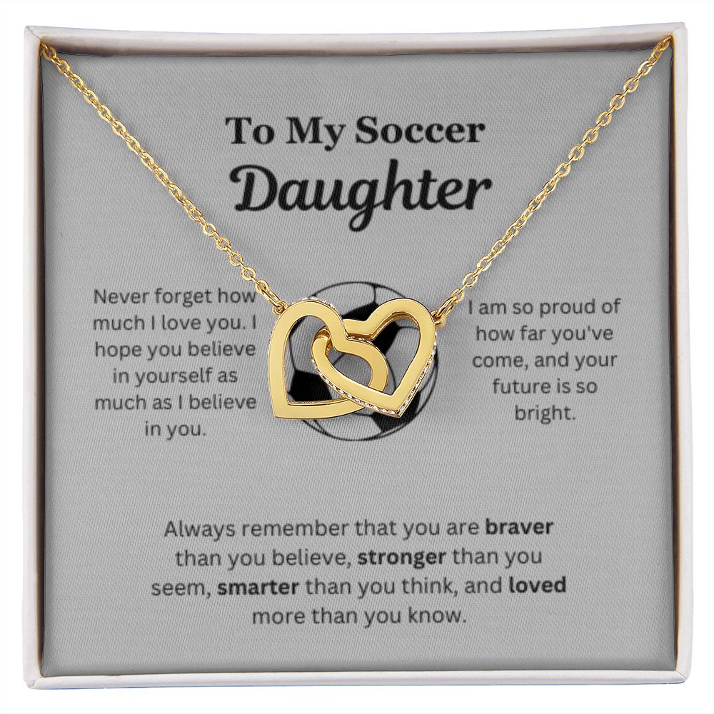 EllePendants To My Soccer Daughter Necklace, Father Daughter Necklace, Mother Daughter Necklace, Daughter Birthday, Heart Jewelry, Gold Jewelry, Interlocking Hearts, Message Card Necklace