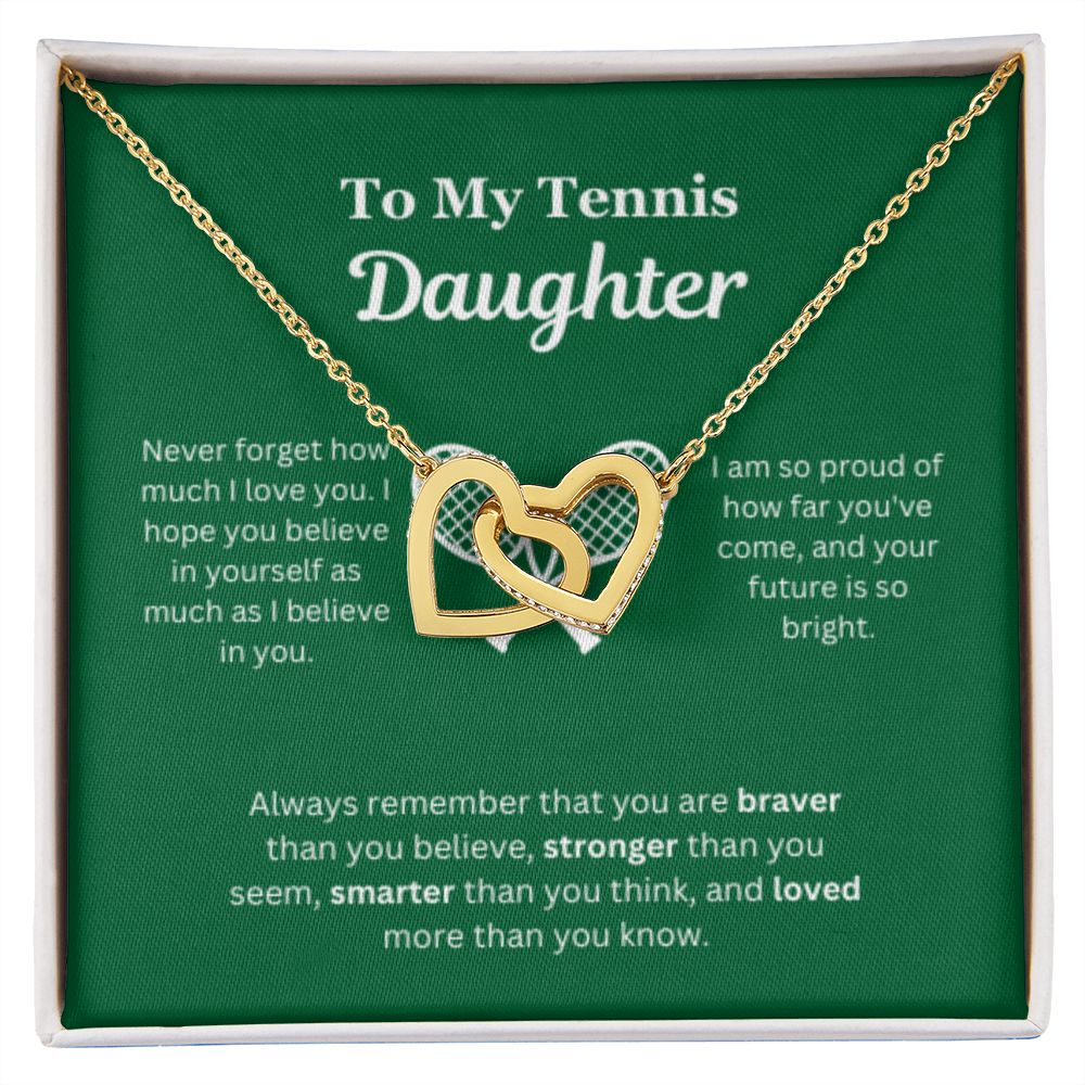 EllePendants To My Tennis Daughter Necklace, Father Daughter Necklace, Mother Daughter Necklace, Daughter Birthday, Heart Jewelry, Gold Jewelry, Interlocking Hearts, Message Card Necklace