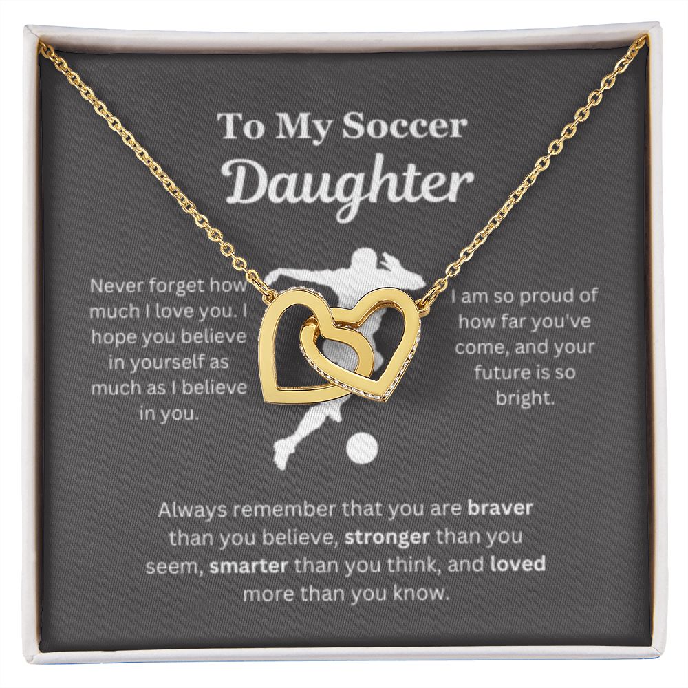 EllePendants To My Soccer Daughter Necklace, Father Daughter Necklace, Mother Daughter Necklace, Daughter Birthday, Heart Jewelry, Gold Jewelry, Interlocking Hearts, Message Card Necklace