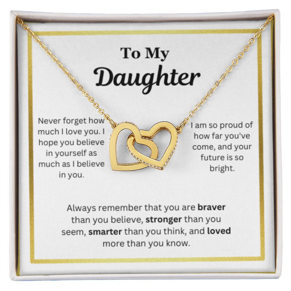 EllePendants To My Daughter Necklace, Father Daughter Necklace, Mother Daughter Necklace, Daughter Birthday, Heart Jewelry, Gold Jewelry, Interlocking Hearts, Message Card Necklace