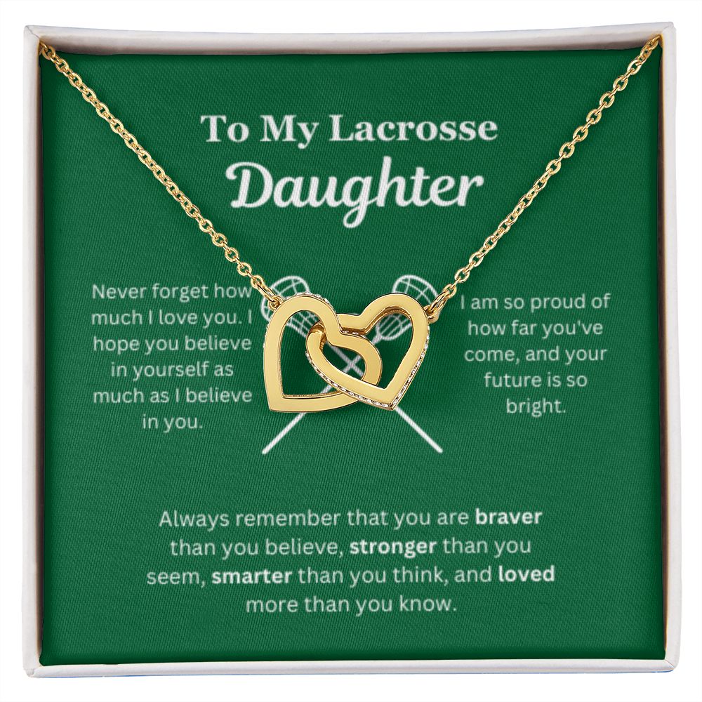 EllePendants To My Lacrosse Daughter Necklace, Father Daughter Necklace, Mother Daughter Necklace, Daughter Birthday, Heart Jewelry, Gold Jewelry, Interlocking Hearts, Message Card Necklace