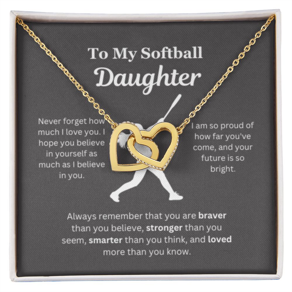 EllePendants To My Softball Daughter Necklace, Father Daughter Necklace, Mother Daughter Necklace, Daughter Birthday, Heart Jewelry, Gold Jewelry, Interlocking Hearts, Message Card Necklace