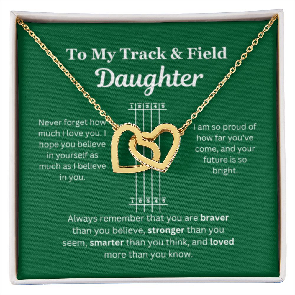EllePendants To My Track and Field Daughter Necklace, Father Daughter Necklace, Mother Daughter Necklace, Daughter Birthday, Heart Jewelry, Gold Jewelry, Interlocking Hearts, Message Card Necklace