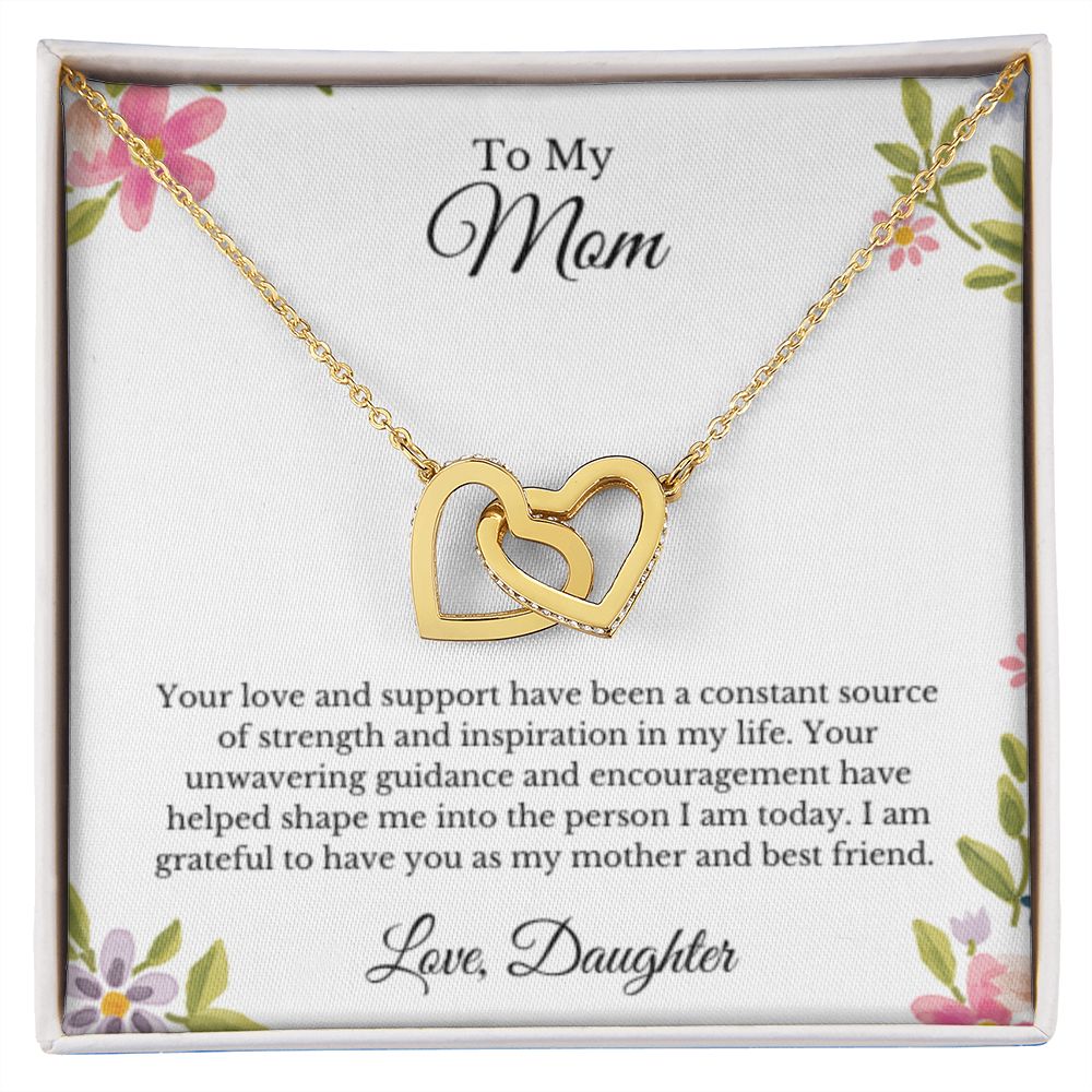 Interlocking Hearts, To Mom From Daughter Message Card Necklace, Mom Birthday Jewelry To Mom From Daughter Gifts, Mom Mother's Day Gifts From Daughter