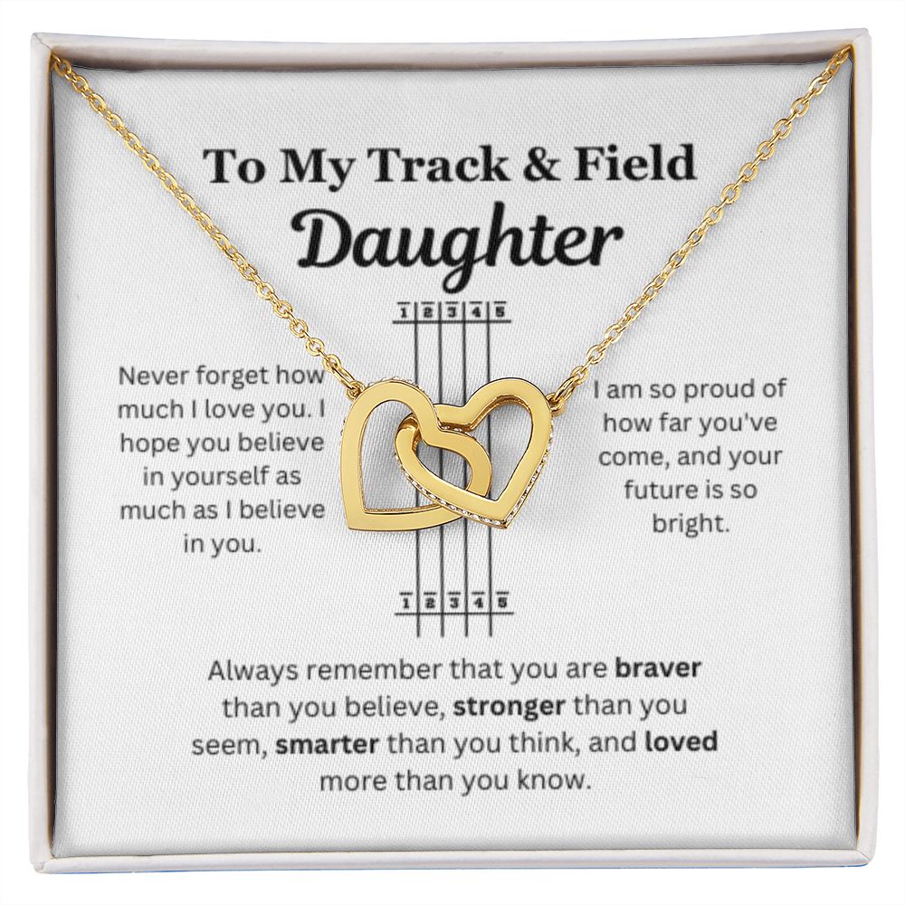 EllePendants To My Track and Field Daughter Necklace, Father Daughter Necklace, Mother Daughter Necklace, Daughter Birthday, Heart Jewelry, Gold Jewelry, Interlocking Hearts, Message Card Necklace