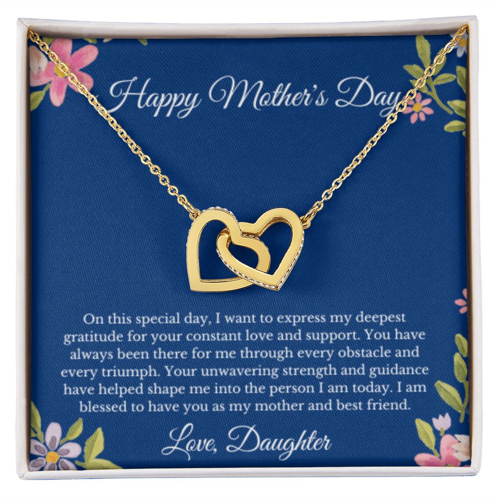 Interlocking Hearts, To Mom From Daughter Message Card Necklace, Mom Birthday Jewelry To Mom From Daughter Gifts, Mom Mother's Day Gifts From Daughter