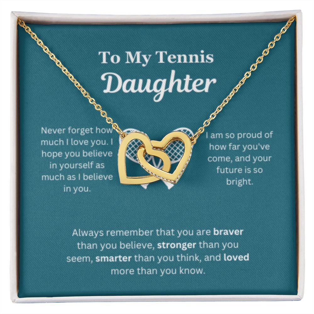 EllePendants To My Tennis Daughter Necklace, Father Daughter Necklace, Mother Daughter Necklace, Daughter Birthday, Heart Jewelry, Gold Jewelry, Interlocking Hearts, Message Card Necklace