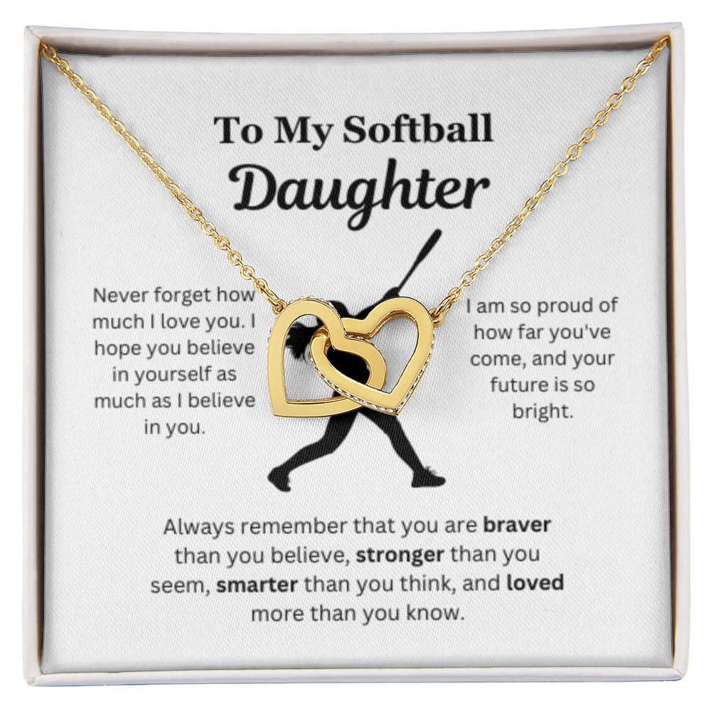 EllePendants To My Softball Daughter Necklace, Father Daughter Necklace, Mother Daughter Necklace, Daughter Birthday, Heart Jewelry, Gold Jewelry, Interlocking Hearts, Message Card Necklace