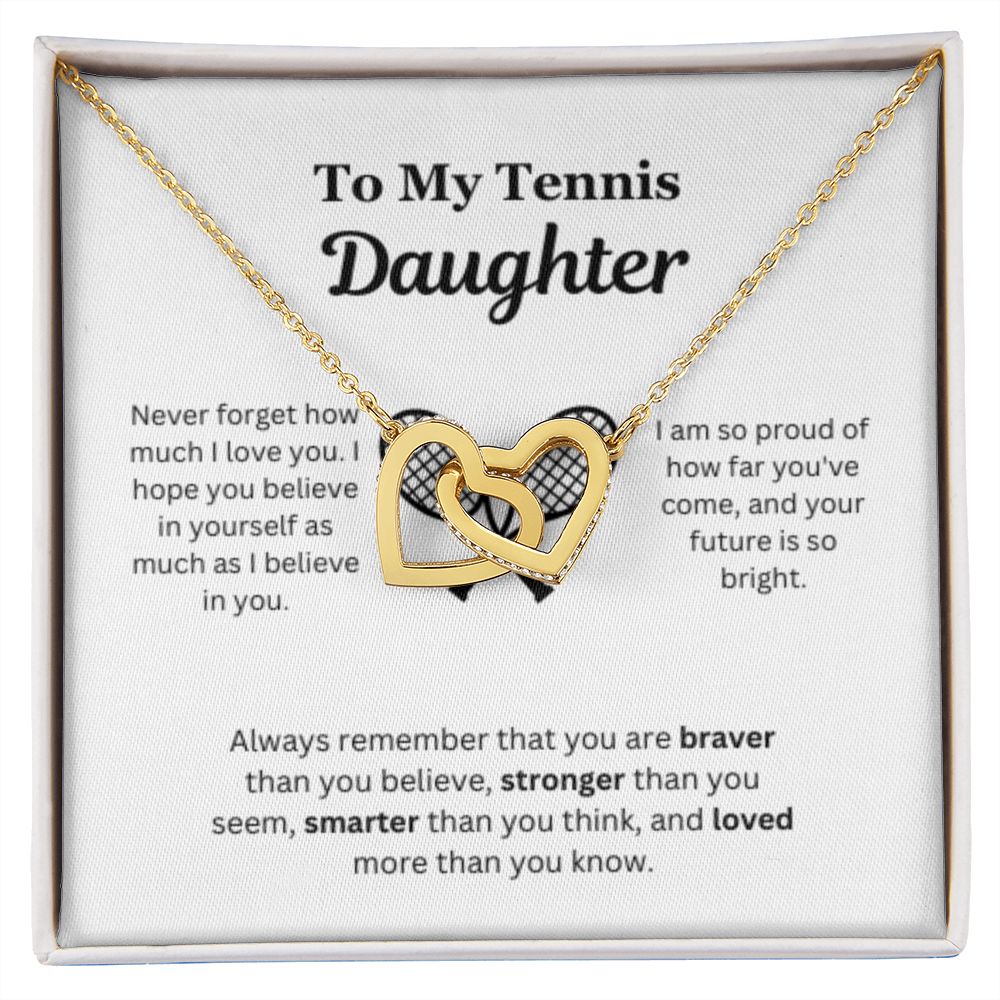 EllePendants To My Tennis Daughter Necklace, Father Daughter Necklace, Mother Daughter Necklace, Daughter Birthday, Heart Jewelry, Gold Jewelry, Interlocking Hearts, Message Card Necklace