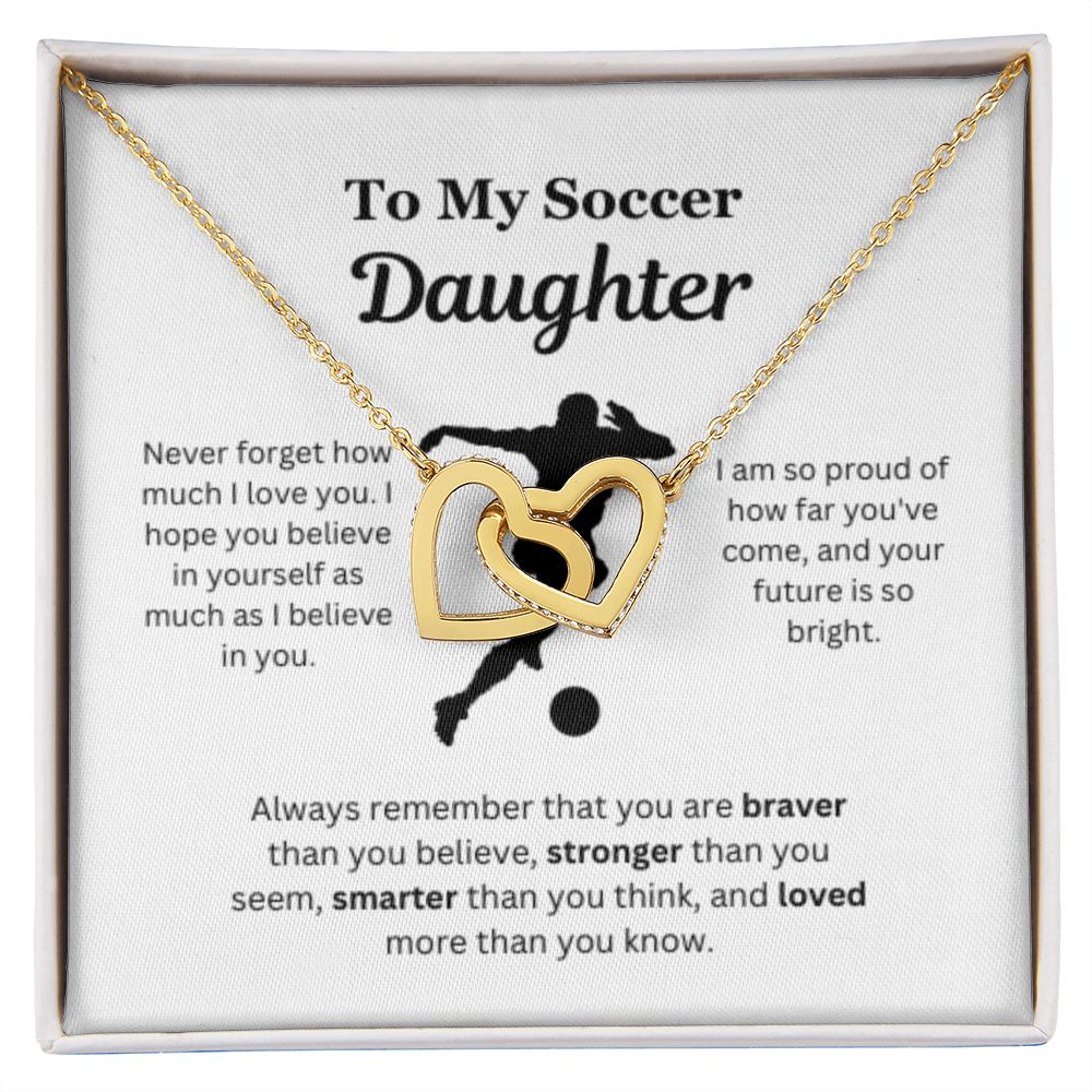 EllePendants To My Soccer Daughter Necklace, Father Daughter Necklace, Mother Daughter Necklace, Daughter Birthday, Heart Jewelry, Gold Jewelry, Interlocking Hearts, Message Card Necklace