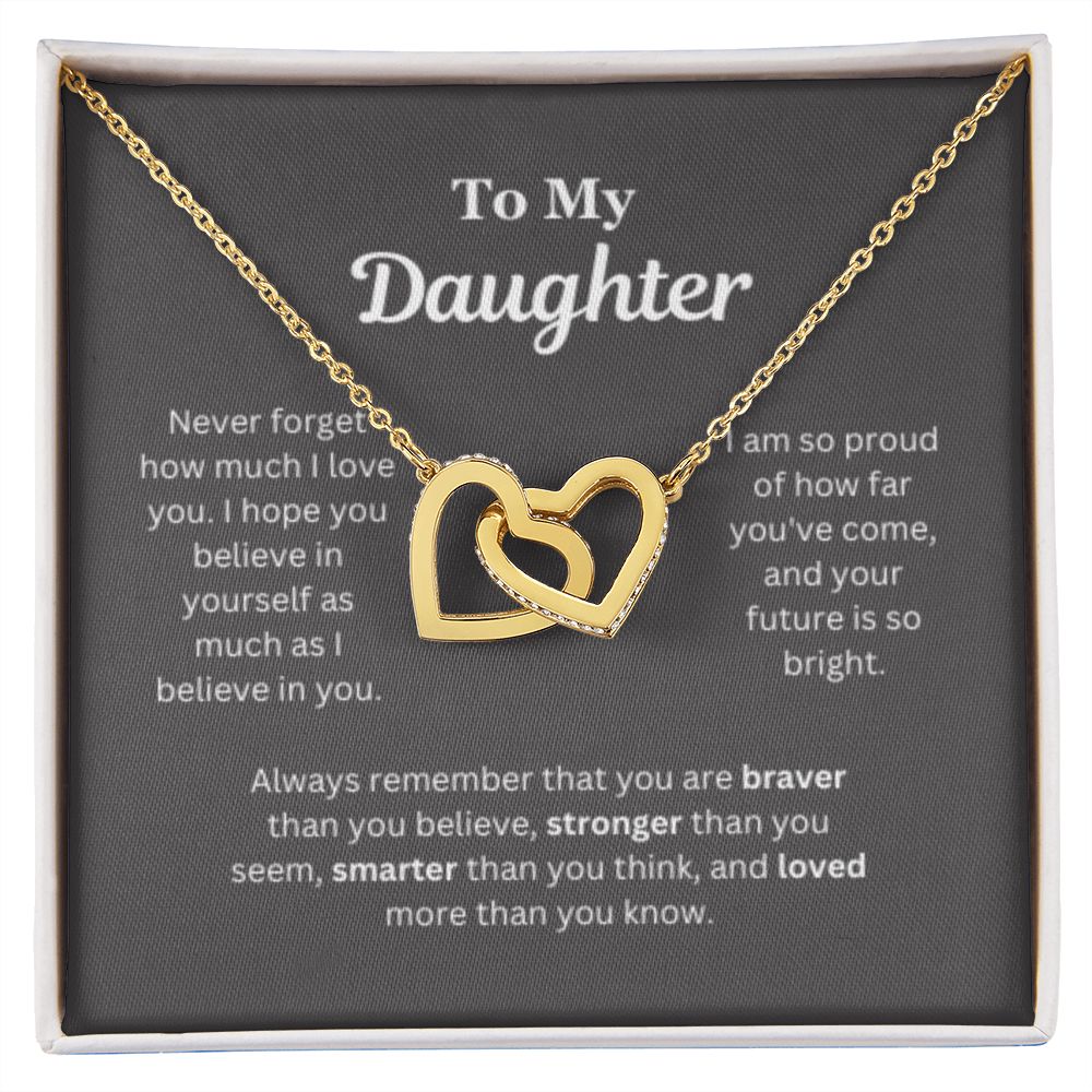 EllePendants To My Daughter Necklace, Father Daughter Necklace, Mother Daughter Necklace, Daughter Birthday, Heart Jewelry, Gold Jewelry, Interlocking Hearts, Message Card Necklace