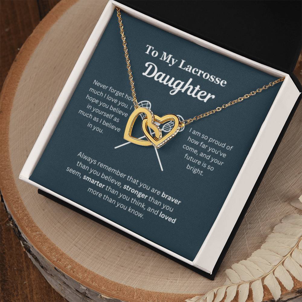 EllePendants To My Lacrosse Daughter Necklace, Father Daughter Necklace, Mother Daughter Necklace, Daughter Birthday, Heart Jewelry, Gold Jewelry, Interlocking Hearts, Message Card Necklace
