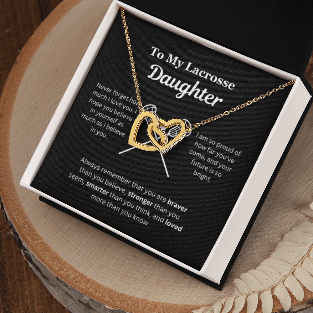 EllePendants To My Lacrosse Daughter Necklace, Father Daughter Necklace, Mother Daughter Necklace, Daughter Birthday, Heart Jewelry, Gold Jewelry, Interlocking Hearts, Message Card Necklace