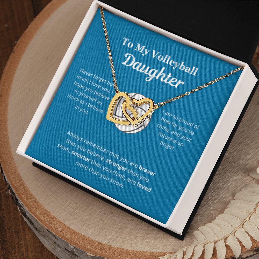 EllePendants To My Volleyball Daughter Necklace, Father Daughter Necklace, Mother Daughter Necklace, Daughter Birthday, Heart Jewelry, Gold Jewelry, Interlocking Hearts, Message Card Necklace
