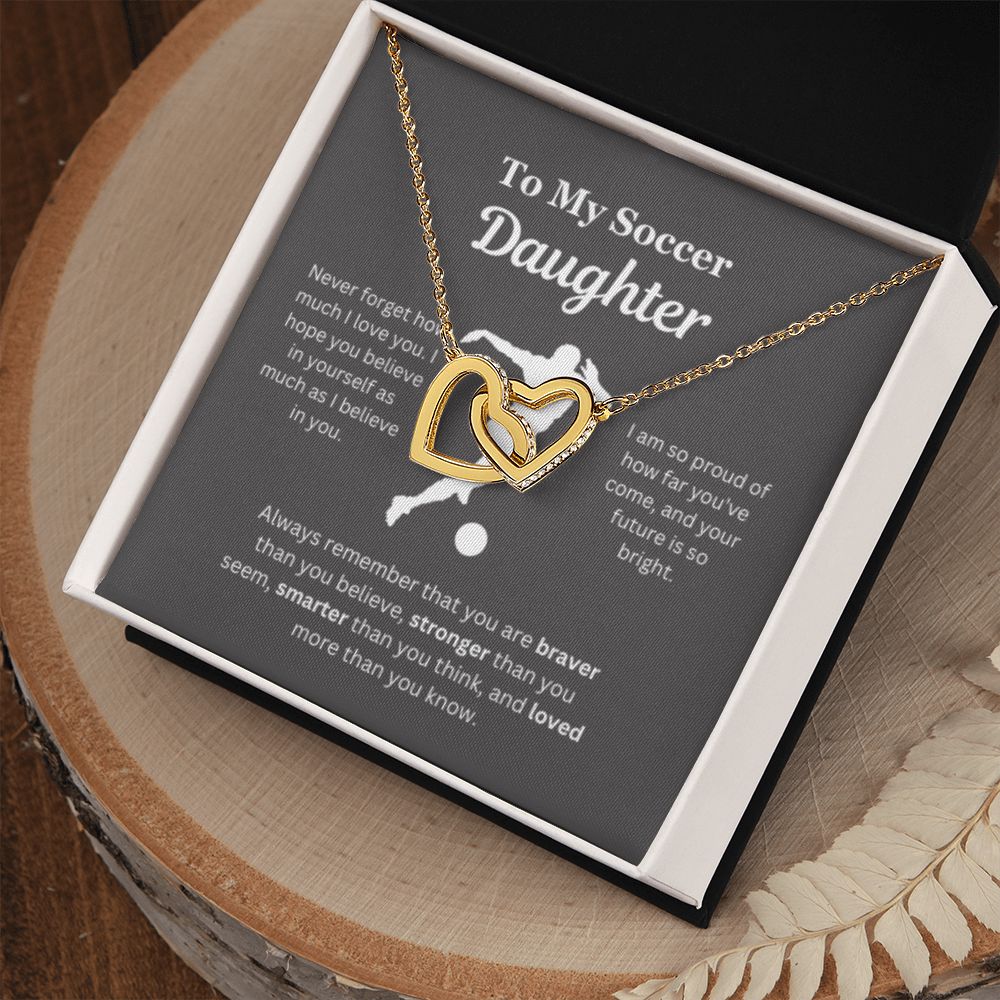 EllePendants To My Soccer Daughter Necklace, Father Daughter Necklace, Mother Daughter Necklace, Daughter Birthday, Heart Jewelry, Gold Jewelry, Interlocking Hearts, Message Card Necklace