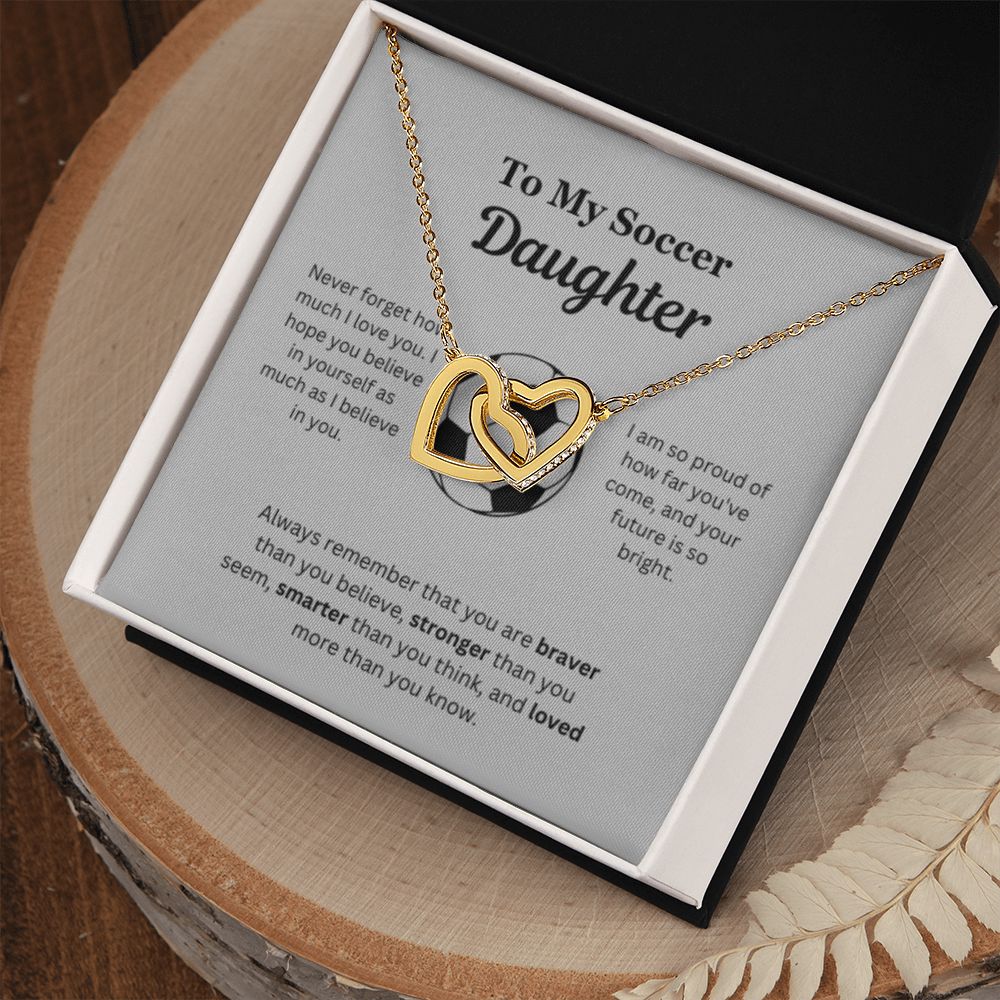 EllePendants To My Soccer Daughter Necklace, Father Daughter Necklace, Mother Daughter Necklace, Daughter Birthday, Heart Jewelry, Gold Jewelry, Interlocking Hearts, Message Card Necklace
