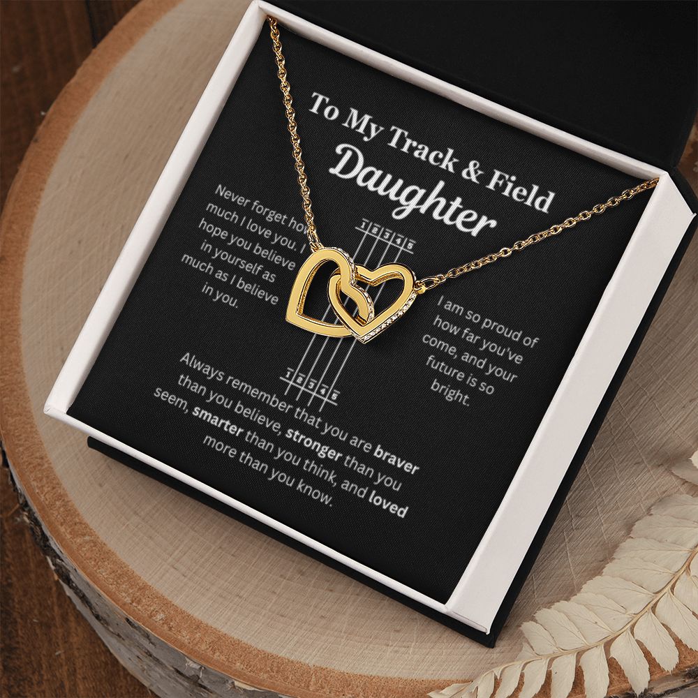 EllePendants To My Track and Field Daughter Necklace, Father Daughter Necklace, Mother Daughter Necklace, Daughter Birthday, Heart Jewelry, Gold Jewelry, Interlocking Hearts, Message Card Necklace