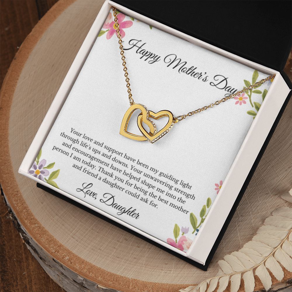 Interlocking Hearts, To Mom From Daughter Message Card Necklace, Mom Birthday Jewelry To Mom From Daughter Gifts, Mom Mother's Day Gifts From Daughter
