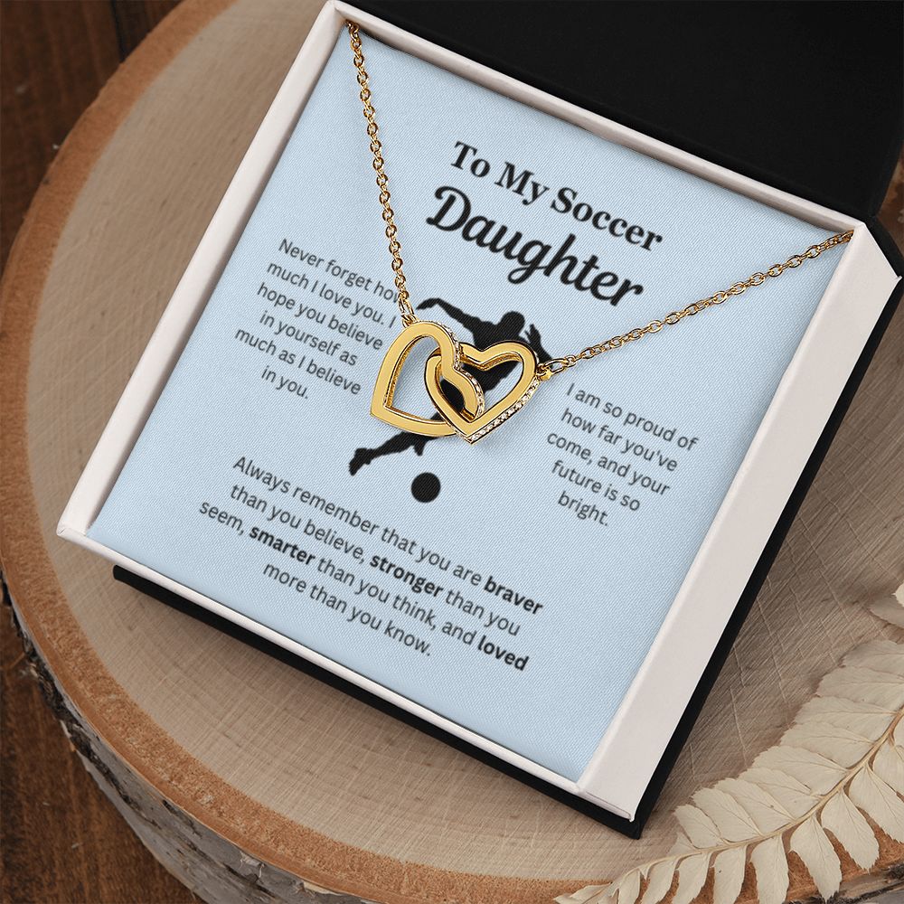 EllePendants To My Soccer Daughter Necklace, Father Daughter Necklace, Mother Daughter Necklace, Daughter Birthday, Heart Jewelry, Gold Jewelry, Interlocking Hearts, Message Card Necklace