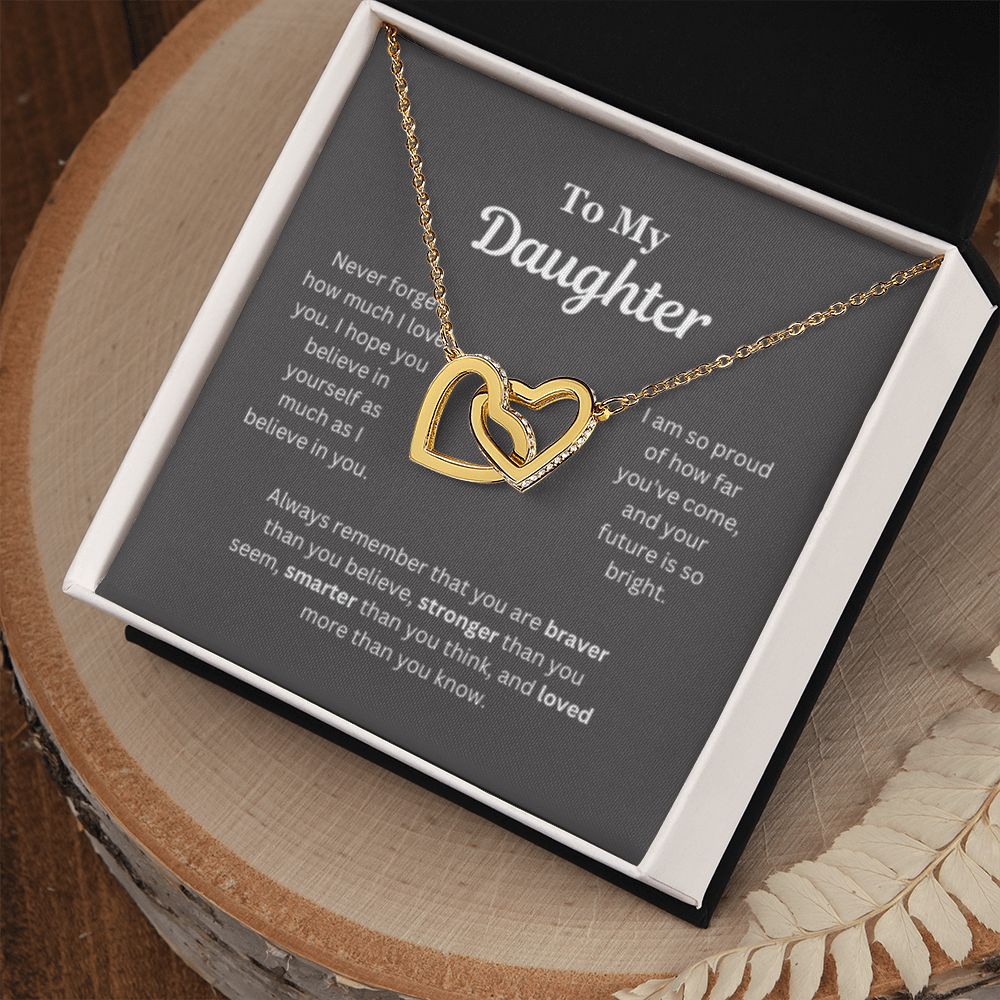 EllePendants To My Daughter Necklace, Father Daughter Necklace, Mother Daughter Necklace, Daughter Birthday, Heart Jewelry, Gold Jewelry, Interlocking Hearts, Message Card Necklace