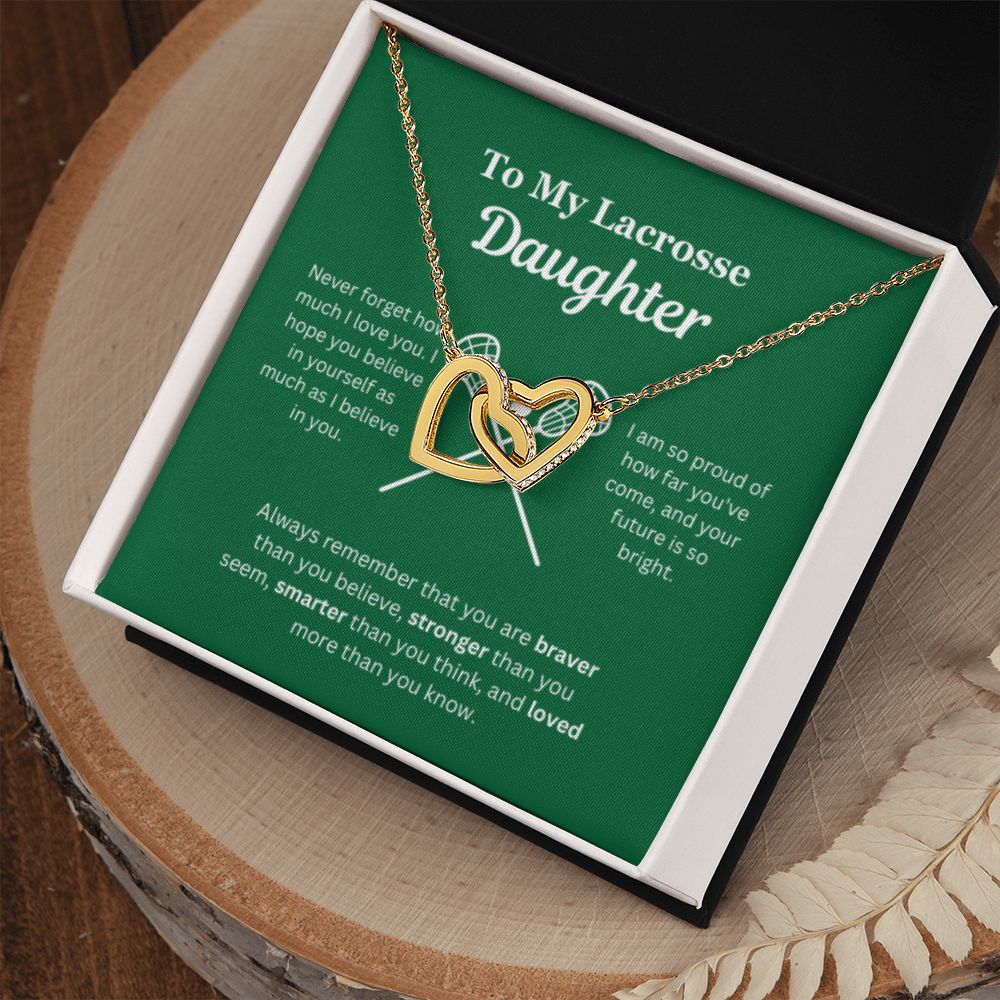 EllePendants To My Lacrosse Daughter Necklace, Father Daughter Necklace, Mother Daughter Necklace, Daughter Birthday, Heart Jewelry, Gold Jewelry, Interlocking Hearts, Message Card Necklace