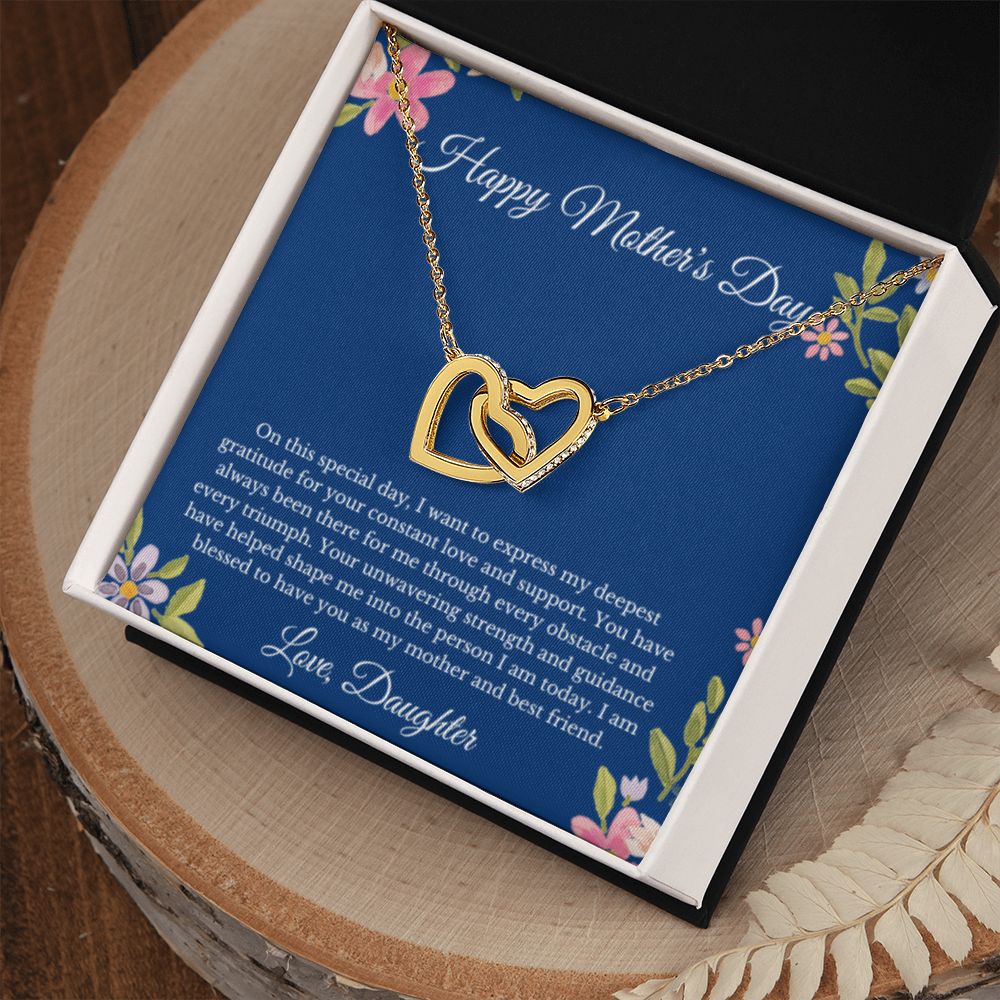 Interlocking Hearts, To Mom From Daughter Message Card Necklace, Mom Birthday Jewelry To Mom From Daughter Gifts, Mom Mother's Day Gifts From Daughter
